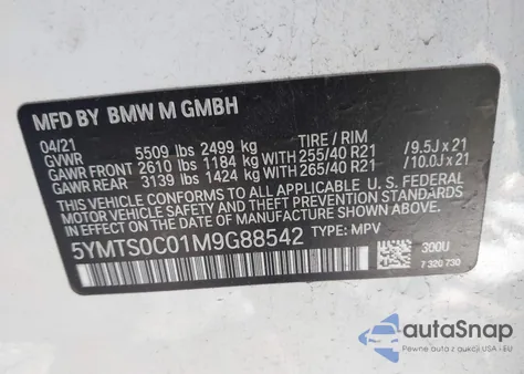 2021 BMW X3 M z USA, uszkodzony, nr VIN 5YMTS0C01M9G88542